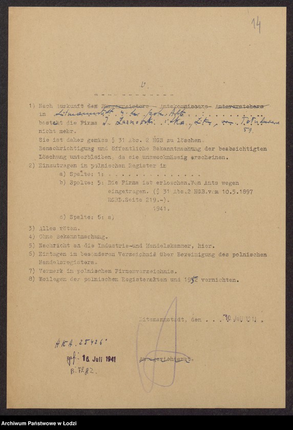 Obraz 16 z jednostki "Icek Łaznowski, Cyrla Edelbaum- sprzedaż odpadków bawełnianych"