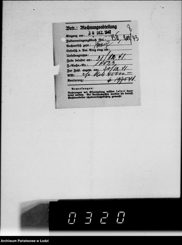 Obraz 14 z jednostki "fa.Hoppert. Rechnungen und Belege [za dostawy towarów dla Getta]"