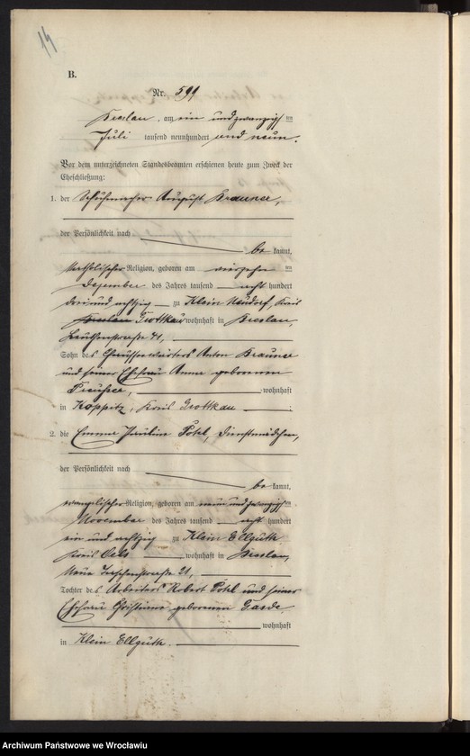 image.from.unit.number "Heiraths-Haupt-Register Breslau I 1909 Band 4"