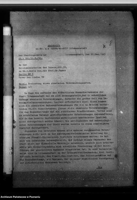 Obraz 12 z jednostki "Errichtung eines städtischen chemischen Untersuchungsamtes. Gesundheitsaufscher. Geschäftsverteilungsplan"