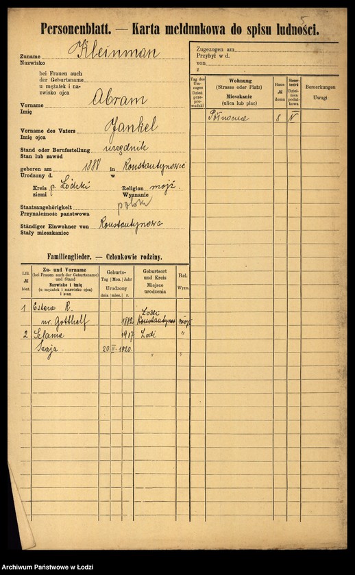 Obraz 7 z jednostki "[Spis ludności Łodzi] Klajnman - Klarman"
