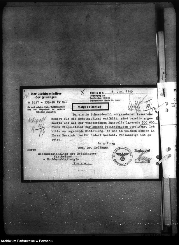 Obraz 18 z jednostki "Allgemeine Bauangelegenheiten der Polizei und Gandarmerie -, der Kriminalpolizei, Gestapo, des SD und SHD und der Technischen Nothilfe"