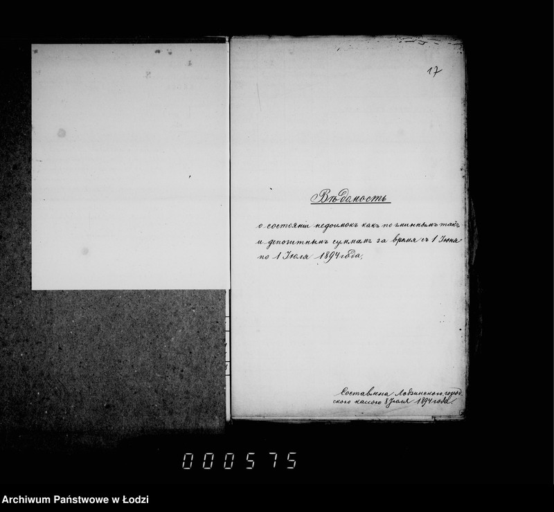 Obraz 16 z jednostki "O nedoimkach po lodzinskoj gorodskoj kasse za 1894 i 1895 gg po uezdnomu kaznačejstvu za pol 1895 g"