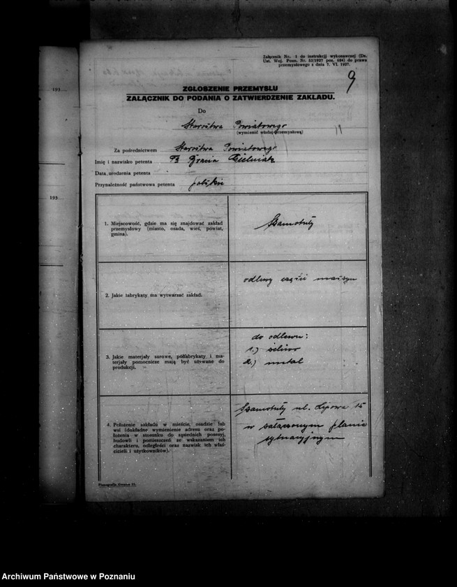 Obraz 13 z jednostki "/Zatwierdzenie zakładu przemysłowego/ odlewni żelaza/ Braci Gielniak w Szamotułach/"