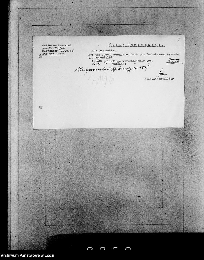 Obraz 9 z jednostki "Kripo 3000-3200 [Kartoteka skonfiskowanego majątku ruchomego u Żydów]"