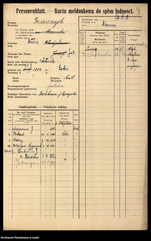 Obraz 11 z jednostki "[Spis ludności Łodzi] Graczyk - Grajlich"