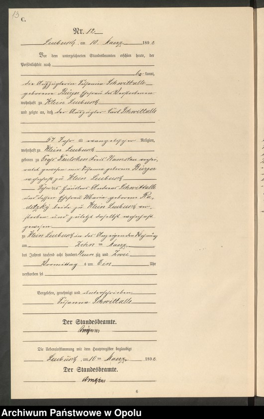 image.from.unit.number "Sterbe-Neben-Register Standes-Amt Leubusch 1892"