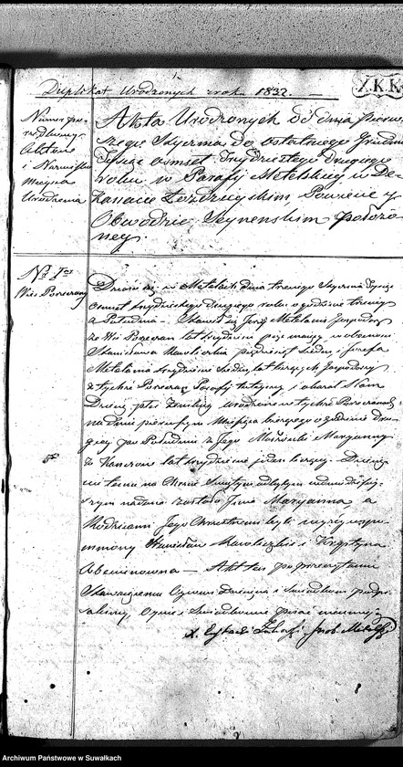 image.from.unit.number "Duplikat Aktów Urodzonych, Małżeństw i Umarłych Parafii Metelskiey z Roku 1832"