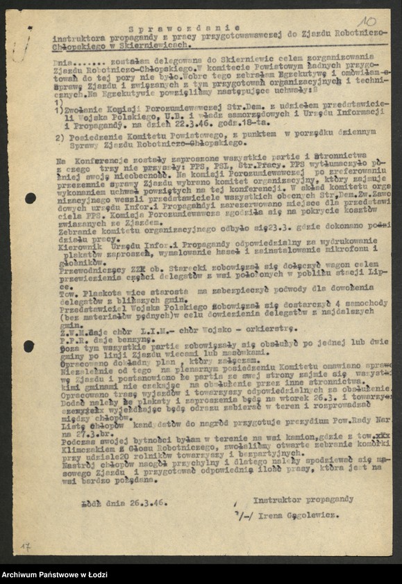 Obraz 11 z jednostki "Szkolenie partyjne - sprawozdania z [inspekcji w powiatach oraz instruktorów powiatowych z działalności]"