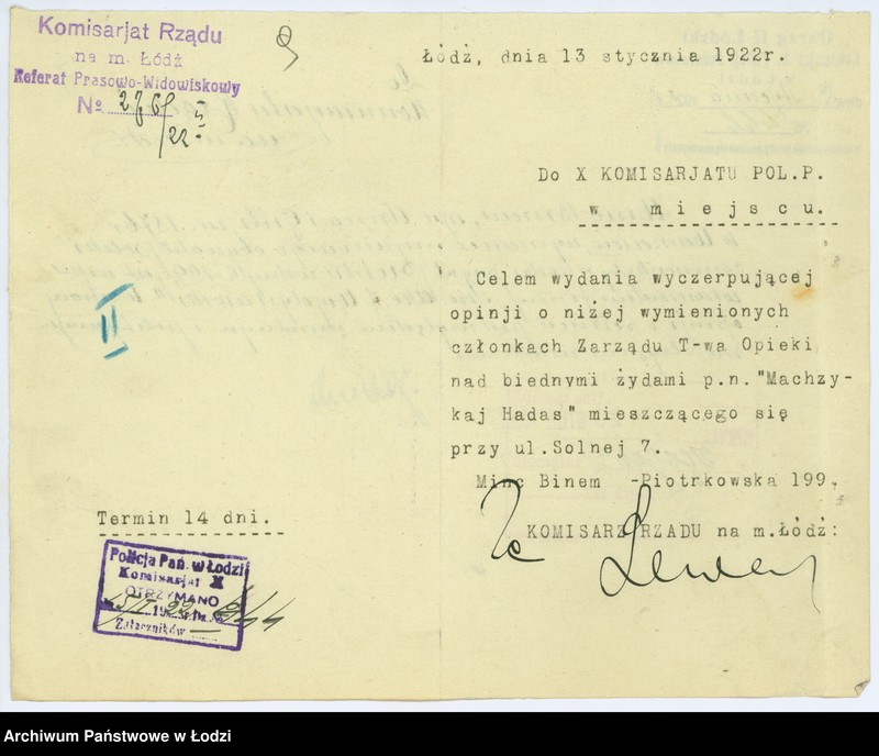 Obraz 12 z jednostki "Łódzkie T-wo Opieki nad biednymi żydami "Machzykaj Hadas" w Łodzi"