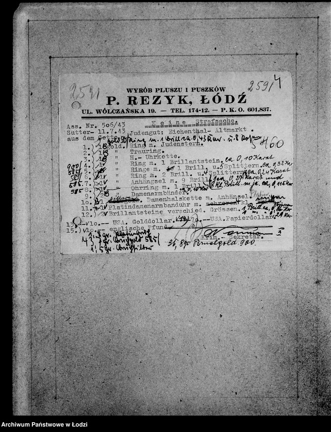Obraz 8 z jednostki "Kripo.Unterlagen 2400-2600 [Dokumenty konfiskaty majątku ruchomego u Żydów]"