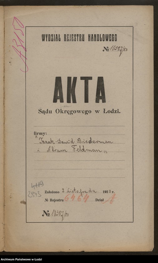 Obraz 2 z jednostki "Izaak Dawid Biederman i Abram Feldman- kupno i sprzedaż towarów manufakturowych"