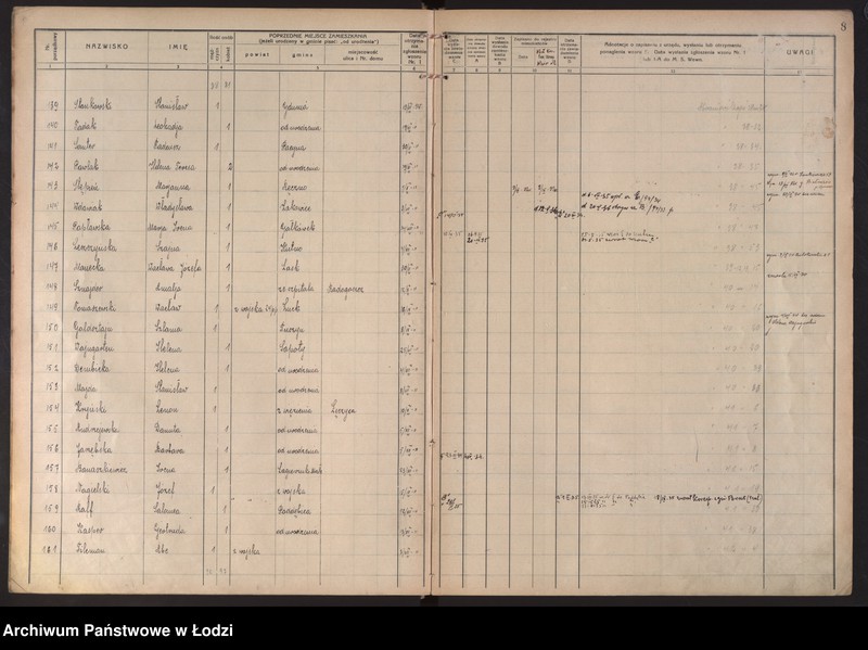 Obraz 11 z jednostki "Księga kontroli ruchu ludności (rejestr osób przybywających do gminy) Łódź, zameldowania pozaankietowe, komisariat XI, nr 1-1263"