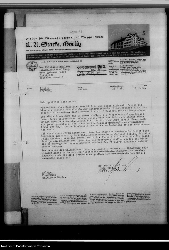 Obraz 12 z jednostki "Zeitschrift für ostdeutsche Sippenforschung [korespondencja w sprawie prospektu wydawnictwa, umowa z Wydawnictwem Pedagogicznym]"