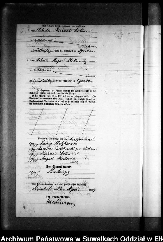 image.from.unit.number "Heiraths-Neben-Register des Preussischen Standes-Amtes Gr. Strengeln Kreis Angerburg"