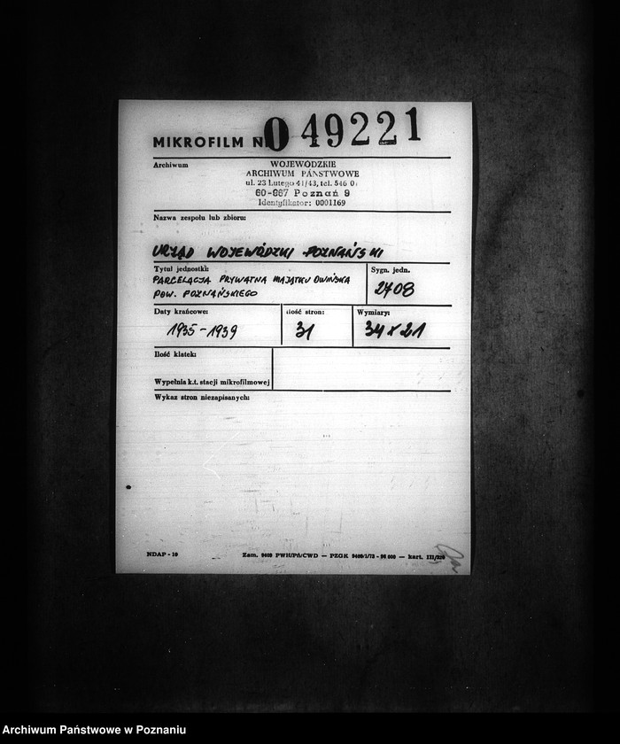 Obraz 2 z jednostki "Parcelacja prywatna majątku Owińska powiatu poznańskiego"