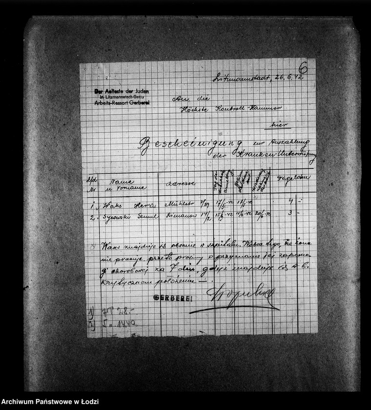 Obraz 9 z jednostki "Gerberei Abteilung [Zasiłki chorobowe dla pracowników wydziału, zaświadczenia lekarskie, listy pracowników]"