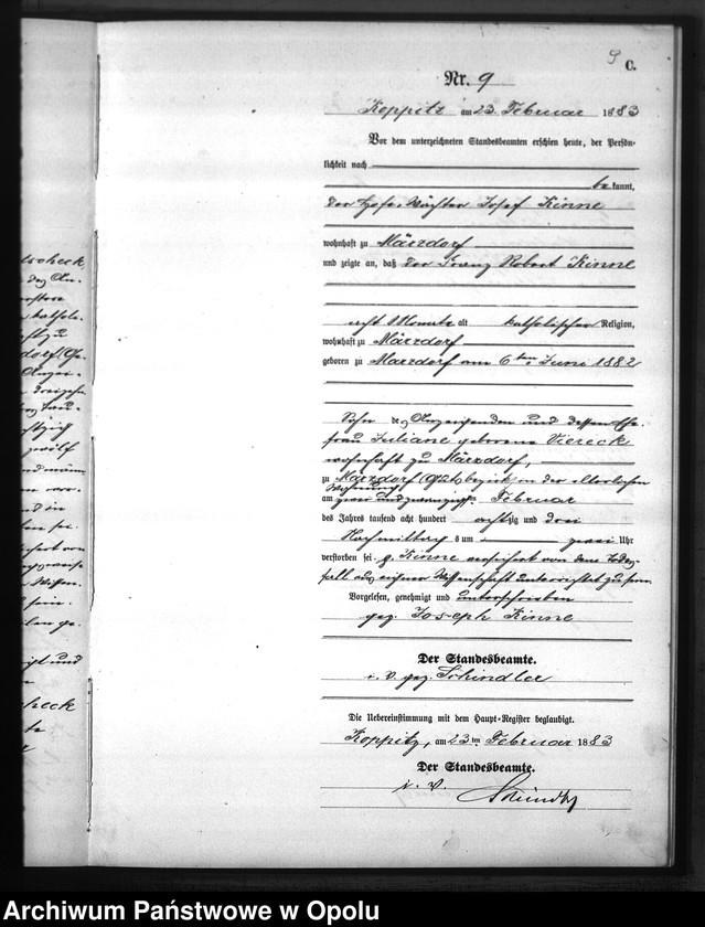 Obraz 12 z jednostki "Sterbe-Neben-Register Standesamts Koppitz pro 1883"