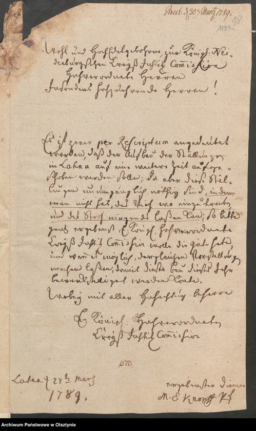 image.from.unit.number "Den Aufbau eines Stalles bei der Pfarr=Wohnung in Lahna [Łyna]"