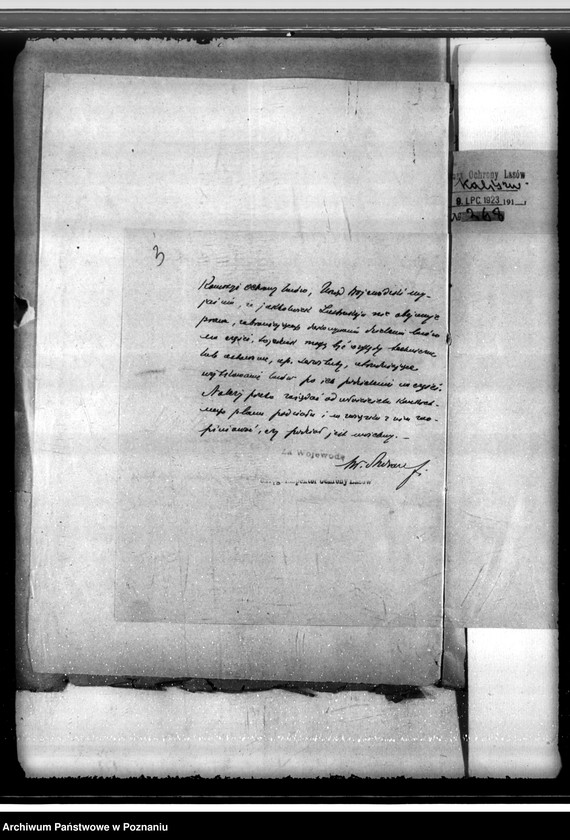 Obraz 7 z jednostki "Sprawa uzyskania zezwolenia na wyrąb jednorazowy 3 poręb w lesie majątku Mycielin powiat kaliski"