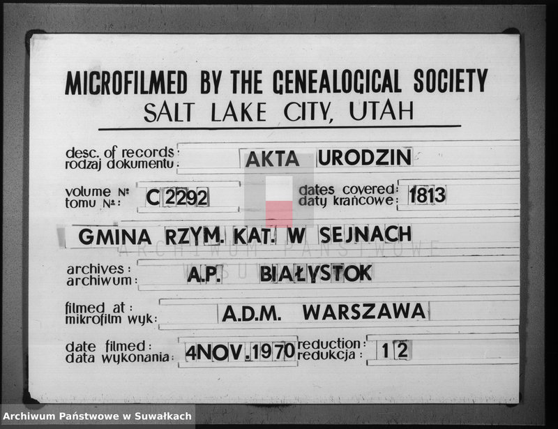 image.from.unit.number "Akta stanu cywilnego urodzonych w gminie seyneńskiey od 1-go stycznia 1813 roku."
