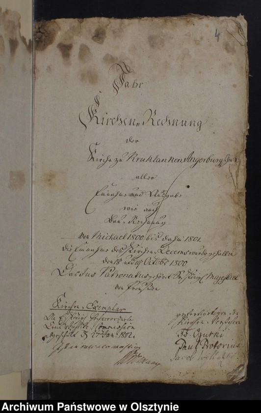image.from.unit.number "Jahr Kirchen Rechnung der Kirchen zu Kruklanken aller Einnahme und Ausgabe wie auch Bau-Rechnung"