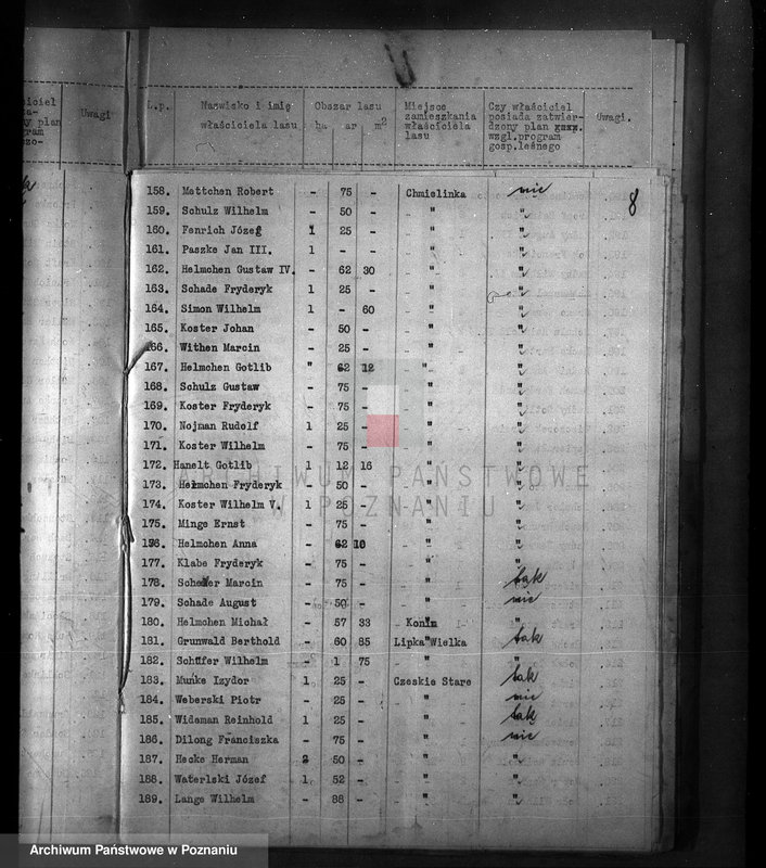 Obraz 12 z jednostki "Spis właścicieli lasów do 30 ha powiat nowotomyski"