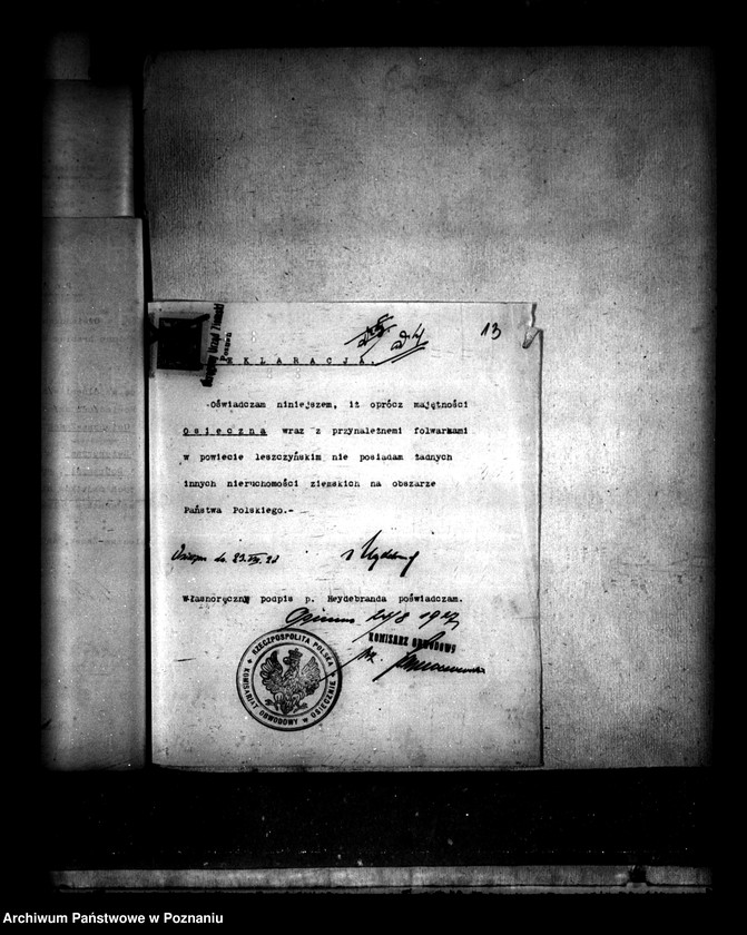 Obraz 17 z jednostki "Majątek Osieczna powiatu leszczyńskiego wyłączenie z art. 4/5 ustawy o reformie rolnej Henryk Heydebrand"