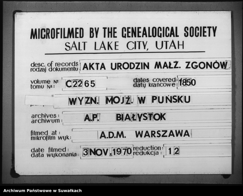 image.from.unit.number "Duplikat Akt Urodzonych, Zaślubionych i Umarłych Urzędnika Stanu Cywilnego Okręgu Puńsk z r.1850."