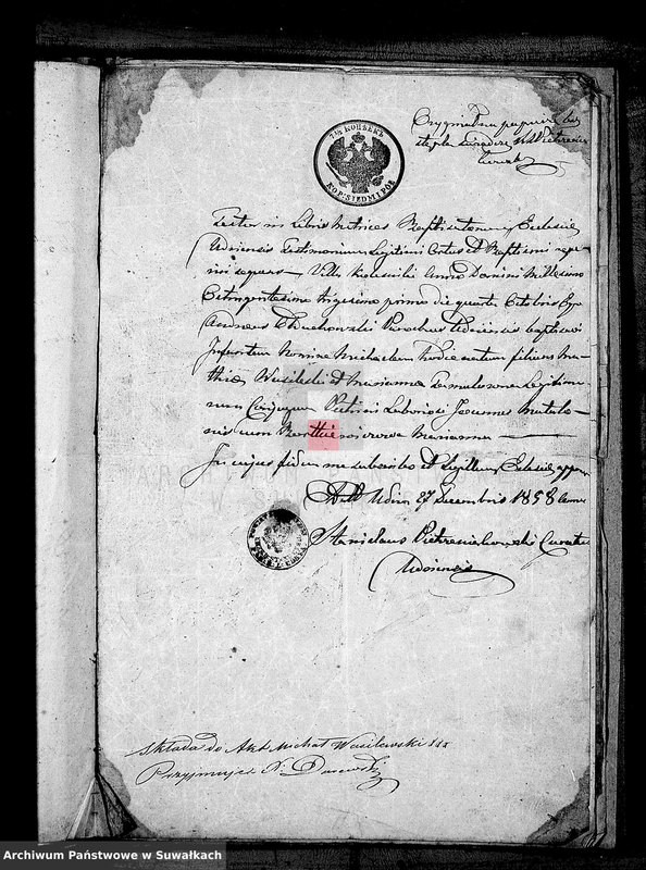 image.from.unit.number "Dowody do Aktów Małżeństw Parafii Lejpuńskiej z roku 1858 tom II"