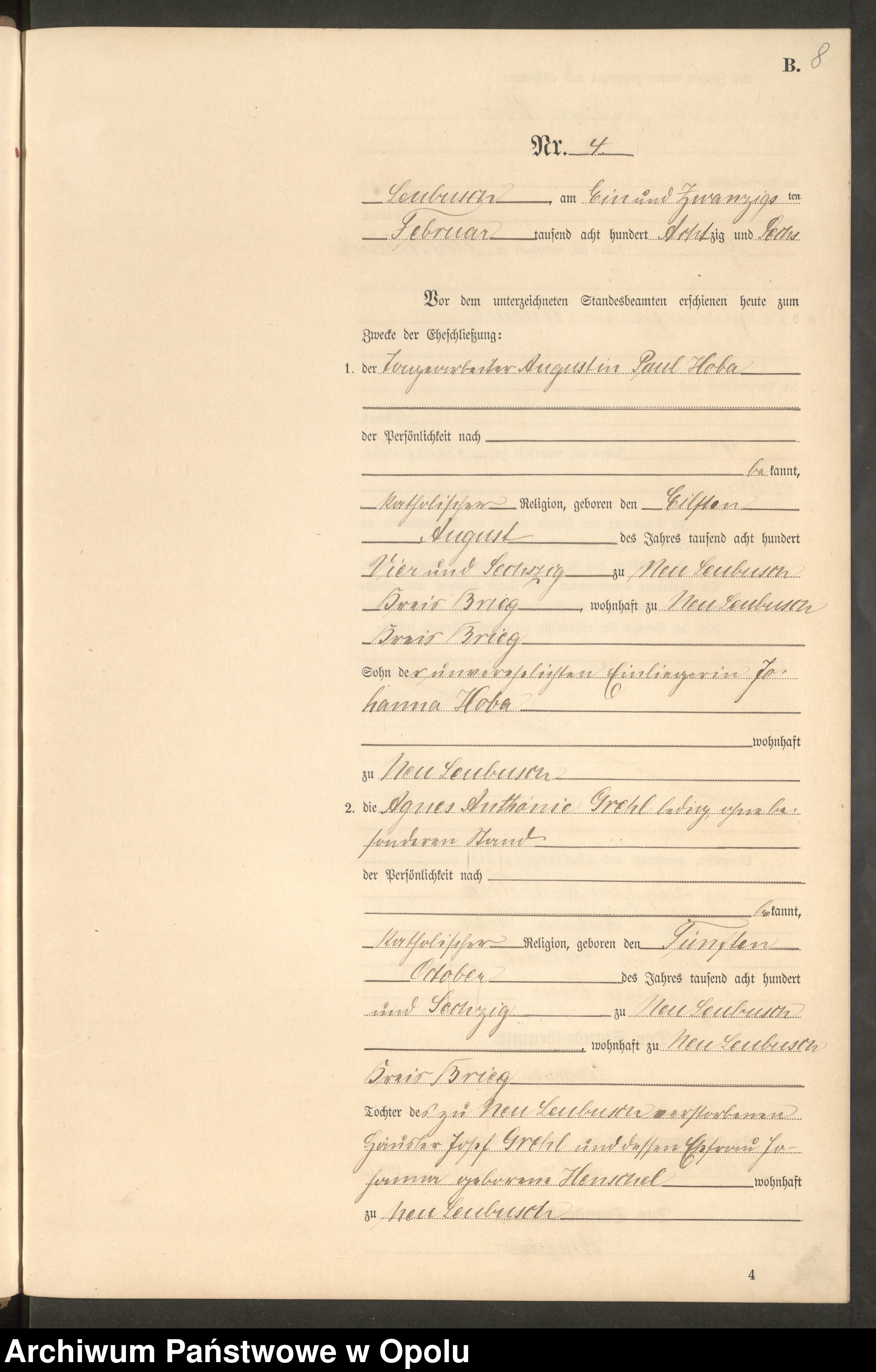 Skan z jednostki: Heiraths-Neben-Register Standes-Amt Leubusch 1886