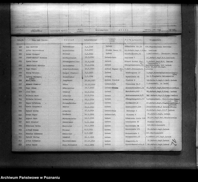 Obraz 16 z jednostki "Liste aller Volksdeutschen, die während des deutsch - polnischen Krieges zum polnischen Heeresdienst eingezogen waren (Łódź)"