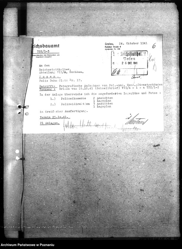 Obraz 10 z jednostki "Polizeikaserne in Leslau. Wohungen für Polizeiangehörigen in Leslau. Polizeigefängnis in Leslau"