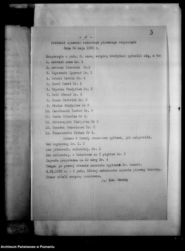 Obraz 6 z jednostki "Państwowa Szkoła Budownictwa w Lesznie - [protokoły z egzaminu końcowego wraz ze spisem abiturientów]"
