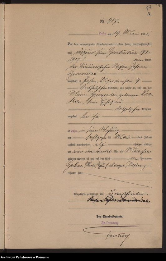 Obraz 18 z jednostki "Księga miejscowa urodzeń tom III [Rejestr główny urodzeń]"