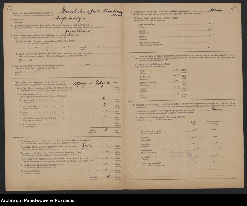 Obraz 10 z jednostki "[Kwestionariusze dotyczące stwierdzenia gruntów znajdujących się po niemieckiej stronie pogranicza a zarządzanych przez zamieszkałych po stronie polskiej] powiat Międzychód"