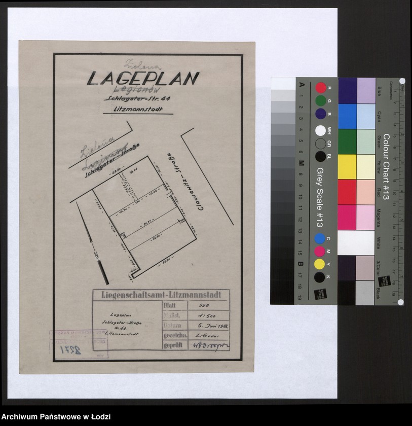 Obraz 1 z jednostki "Lageplan Schlageter Strasse Nr 44 Litzmannstadt"