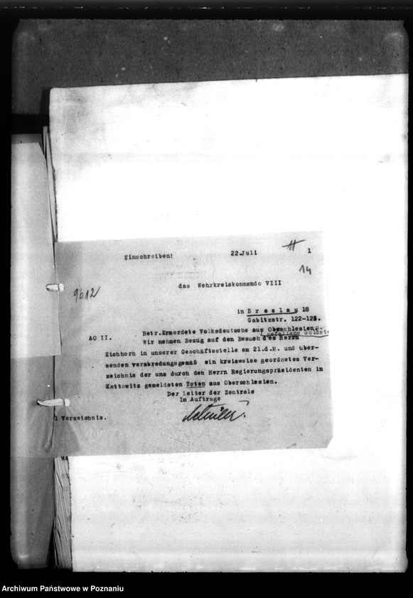 Obraz 18 z jednostki "Wehrkreiskommander VIII - Breslau, Korespondencja z Werhrkreiskommand VIII we Wrocławiu w sprawie członków "Sonderformatin Ebbinghaus""