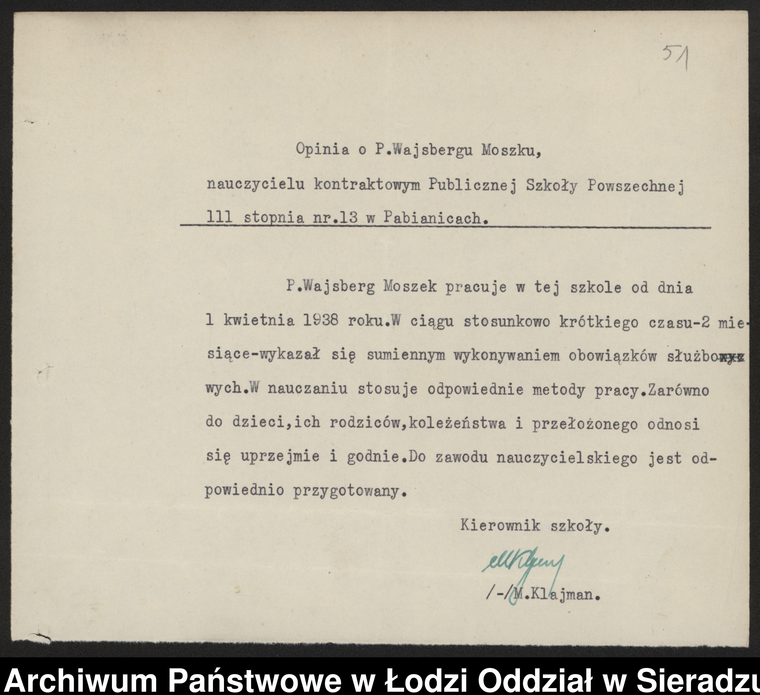 Skan z jednostki: Akta osobiste. Moszek Wajsberg