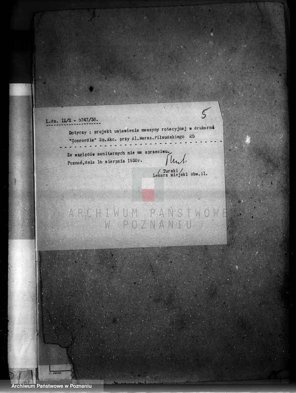 Obraz 9 z jednostki "Zatwierdzenie zakładu przemysłowego /drukarni "Concordia"/ w Poznaniu"