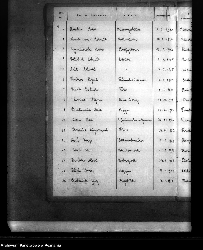 Obraz 5 z jednostki "Stadt Pabianice. Verzeichnis der registvierten Volksdentschen die wälerend der deutsch - polnischen krieges zum polnischen Heereschinst eingezogen bezw. verhaftet, interniert oder verschleppt waren"