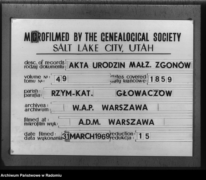 image.from.unit.number "Duplikat akt religijno cywilnych urodzonych, zaślubionych i zmarłych w parafii Głowaczów z roku 1859"