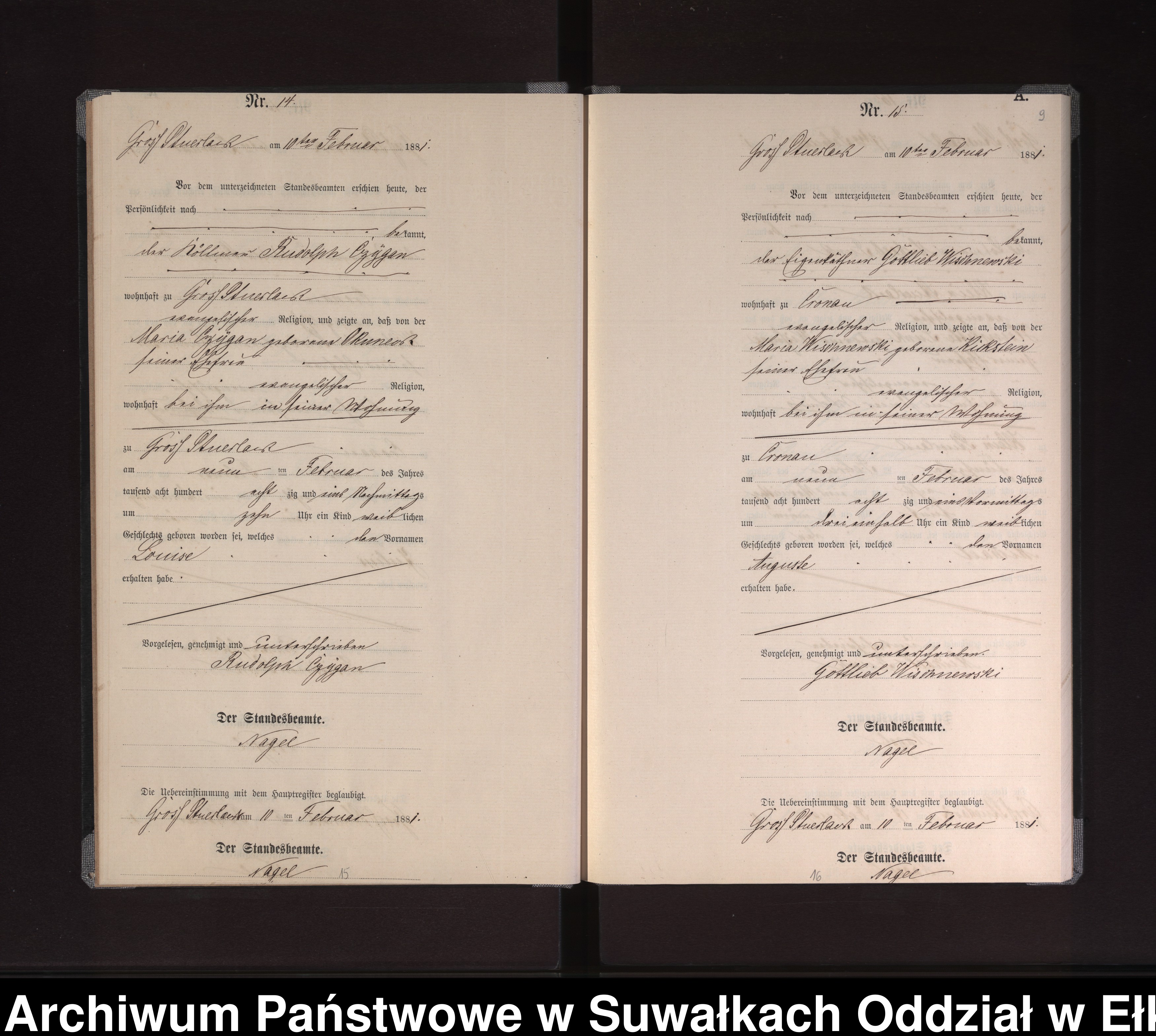 Skan z jednostki: Geburts-Neben-Register des Preussischen Standes-Amtes Gross Stüerlack Kreis Loetzen