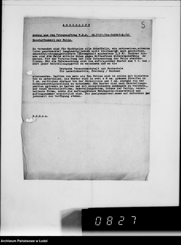 Obraz 9 z jednostki "5005 Kriegsauftrag 5121-304.843 1000 Stück Wachtpost Pelze HBA- Berlin"