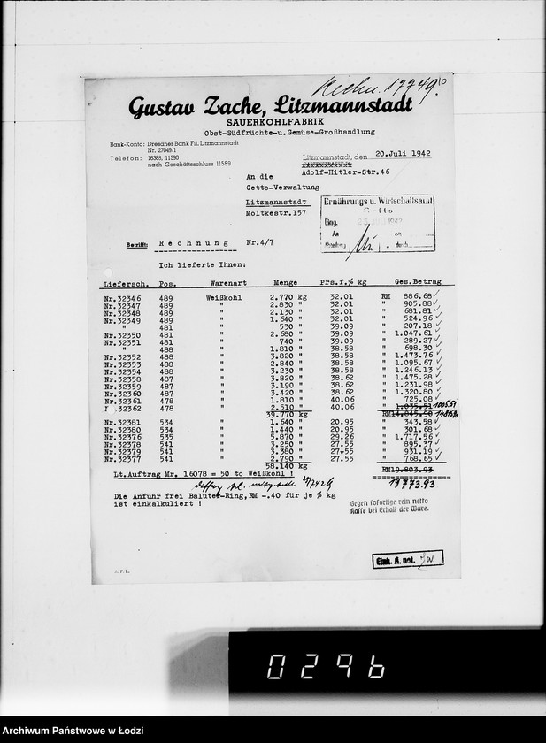 Obraz 14 z jednostki "G. Sache. Rechnungen [za dostawy towarów dla Getta]"