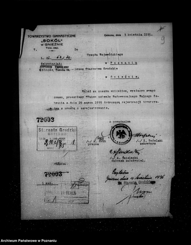 Obraz 14 z jednostki "/Towarzystwo Gimnastyczne Sokół w Gnieźnie - rejestracja/"