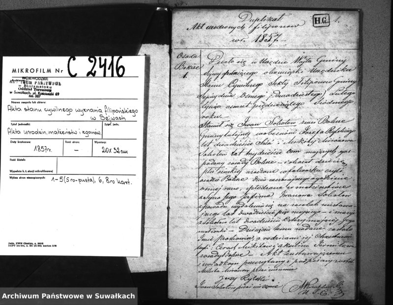 image.from.unit.number "Duplikat Akt Urodzonych, zmarłych i zaślubionych Filiponów w Gminie Sejwy Roku 1857"