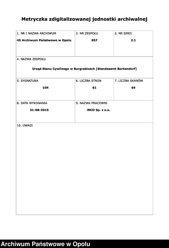 image.from.unit.number "Geburts-Register (Neben-Register) Standesamt Borkendorf 1910 No. 1 bis 60."