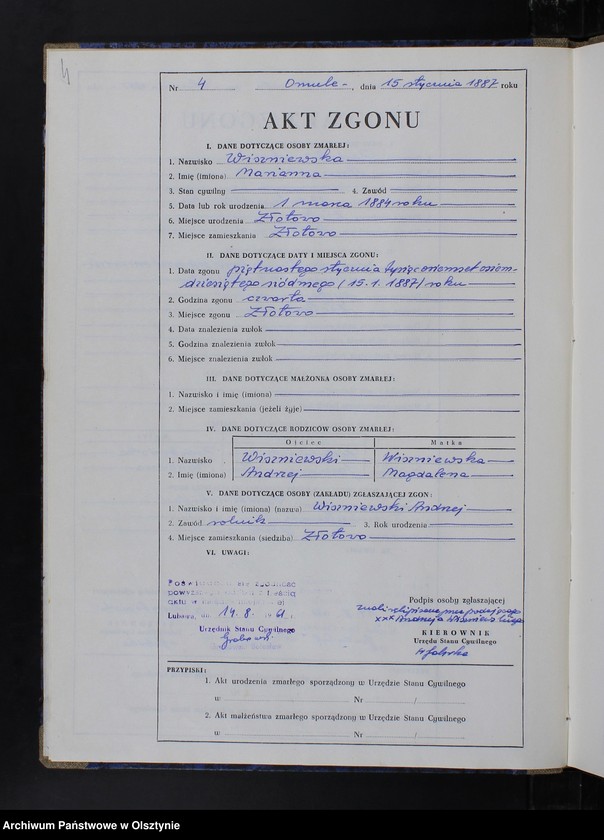 image.from.unit.number "Księga zgonów Nr 1 - 33 i 1 - 55 /przepisana w języku polskim z oryginału niemieckiego w dniach 14.08.-21.08.1961/"
