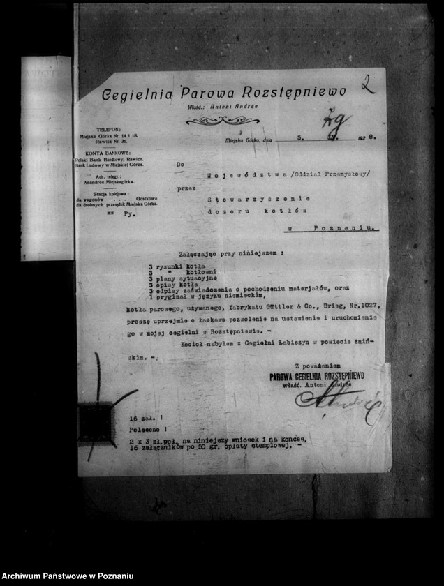image.from.unit.number "Cegielnia parowa w Rostępniewie powiat rawicki A. Andrea nr woj. kotła 795"
